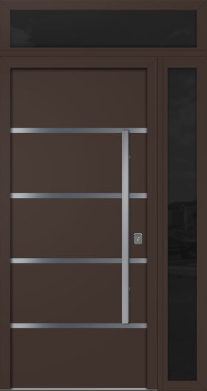 Nova Inox S3 Modern Exterior Single Door 36x80 with Sidelight and Transom - Unit 50x95 1/2 - Brown - Doors and Beyond
