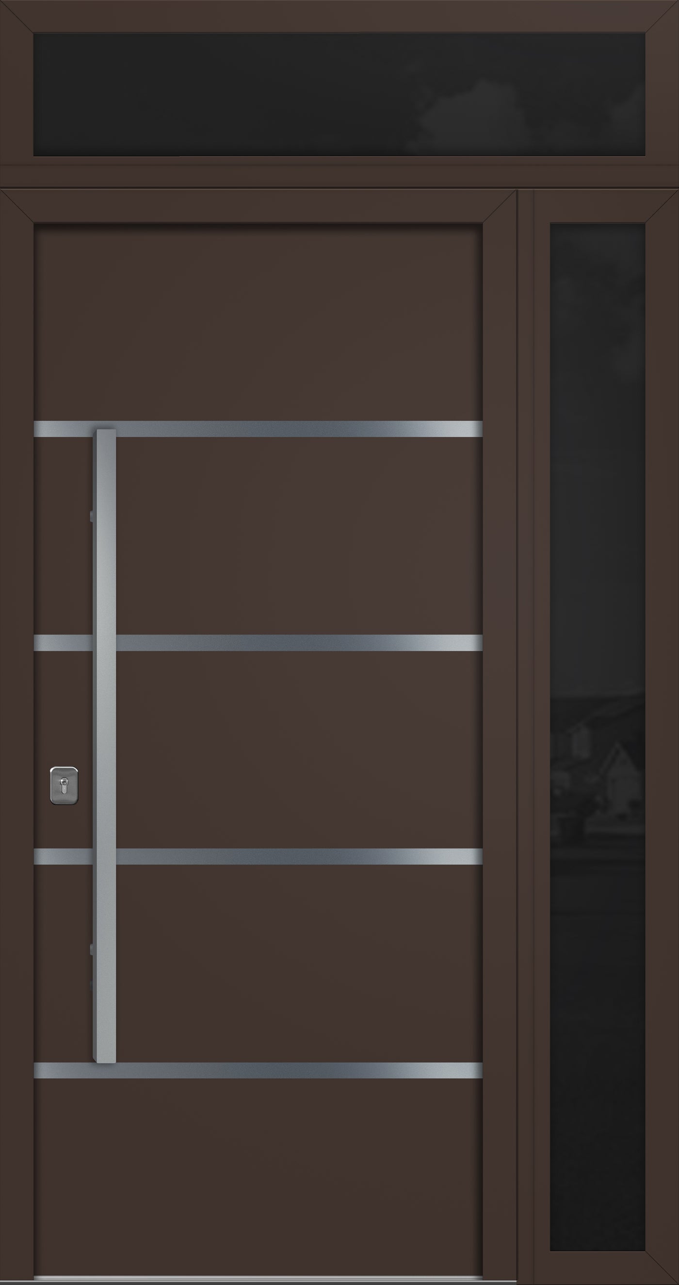Nova Inox S3 Modern Exterior Single Door 36x80 with Sidelight and Transom - Unit 50x95 1/2 - Brown - Doors and Beyond