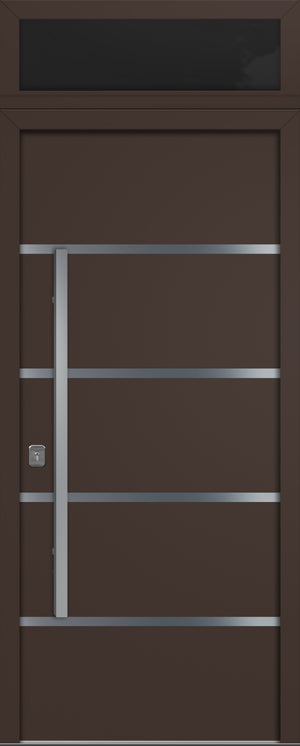 Nova Inox S3 Modern Exterior Single Door 36x80 with Transom - Unit Size 38 x 95 1/2”- Brown - Doors and Beyond