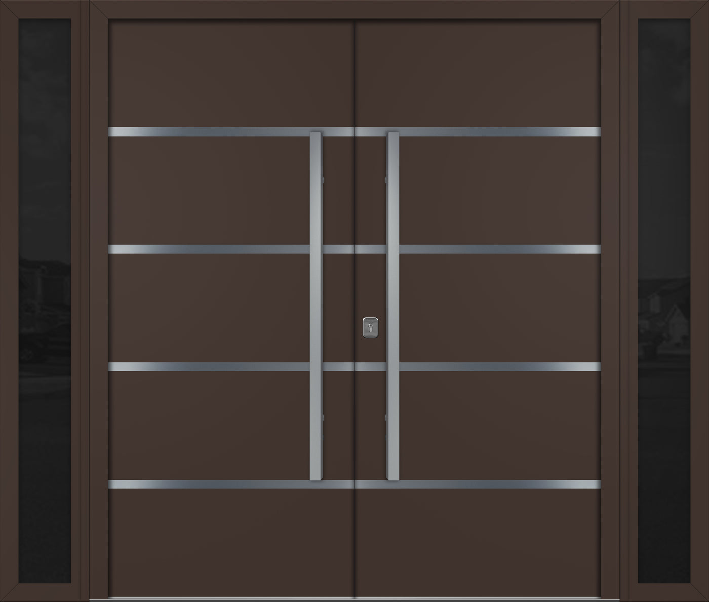 Nova Inox S3 Modern Exterior Double Door W/ (2) 12" Sidelight - Unit 98x81 3/8 - Brown - Doors and Beyond
