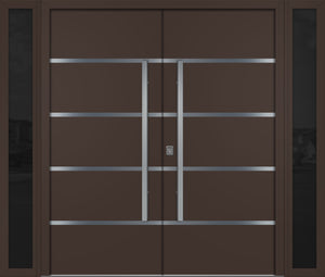 Nova Inox S3 Modern Exterior Double Door W/ (2) 12" Sidelight - Unit 98x81 3/8 - Brown - Doors and Beyond