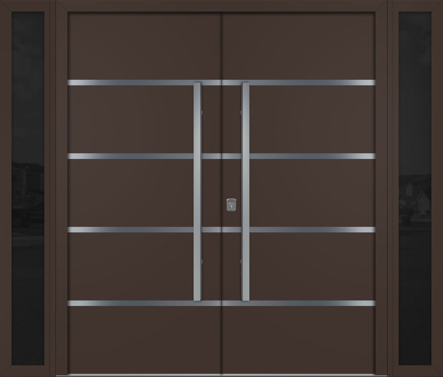 Nova Inox S3 Modern Exterior Double Door W/ (2) 12" Sidelight - Unit 98x81 3/8 - Brown - Doors and Beyond