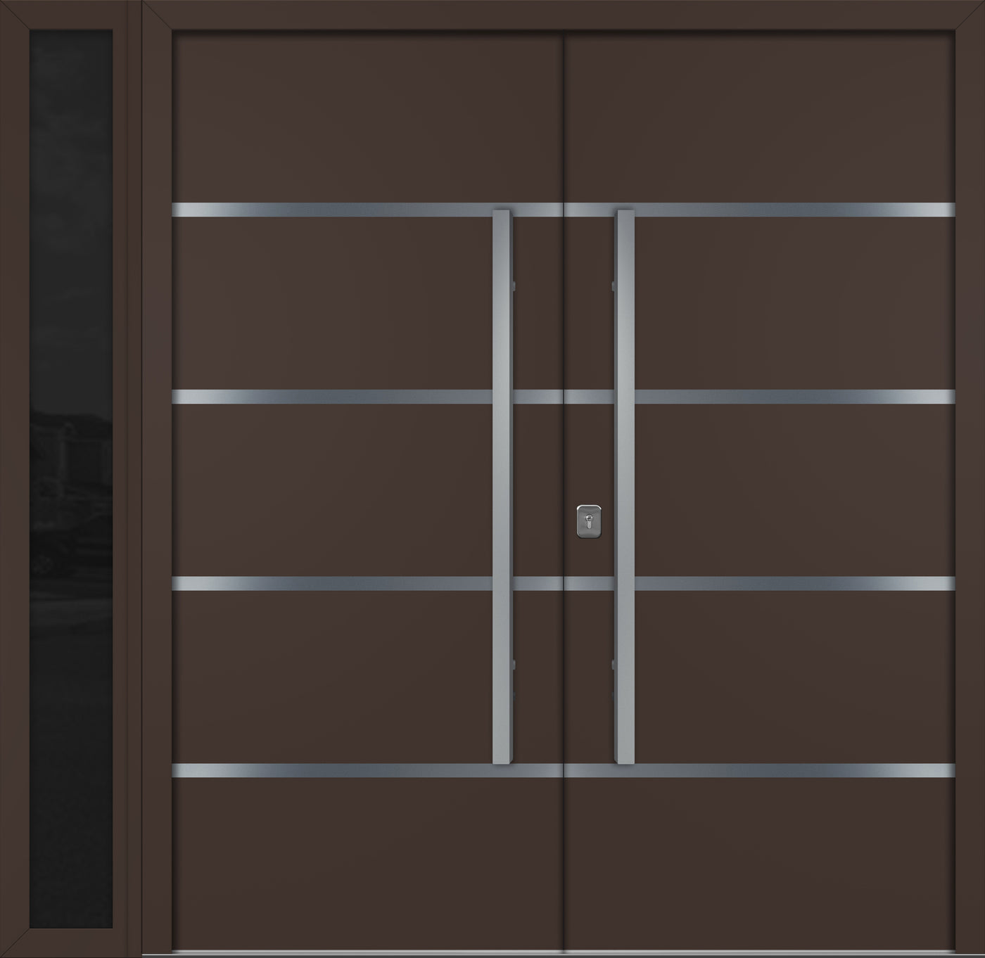 Nova Inox S3 Modern Exterior Double Door W/ (1) 12" Sidelight - Unit 86x81 3/8 - Brown - Doors and Beyond