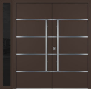 Nova Inox S3 Modern Exterior Double Door W/ (1) 12" Sidelight - Unit 86x81 3/8 - Brown - Doors and Beyond