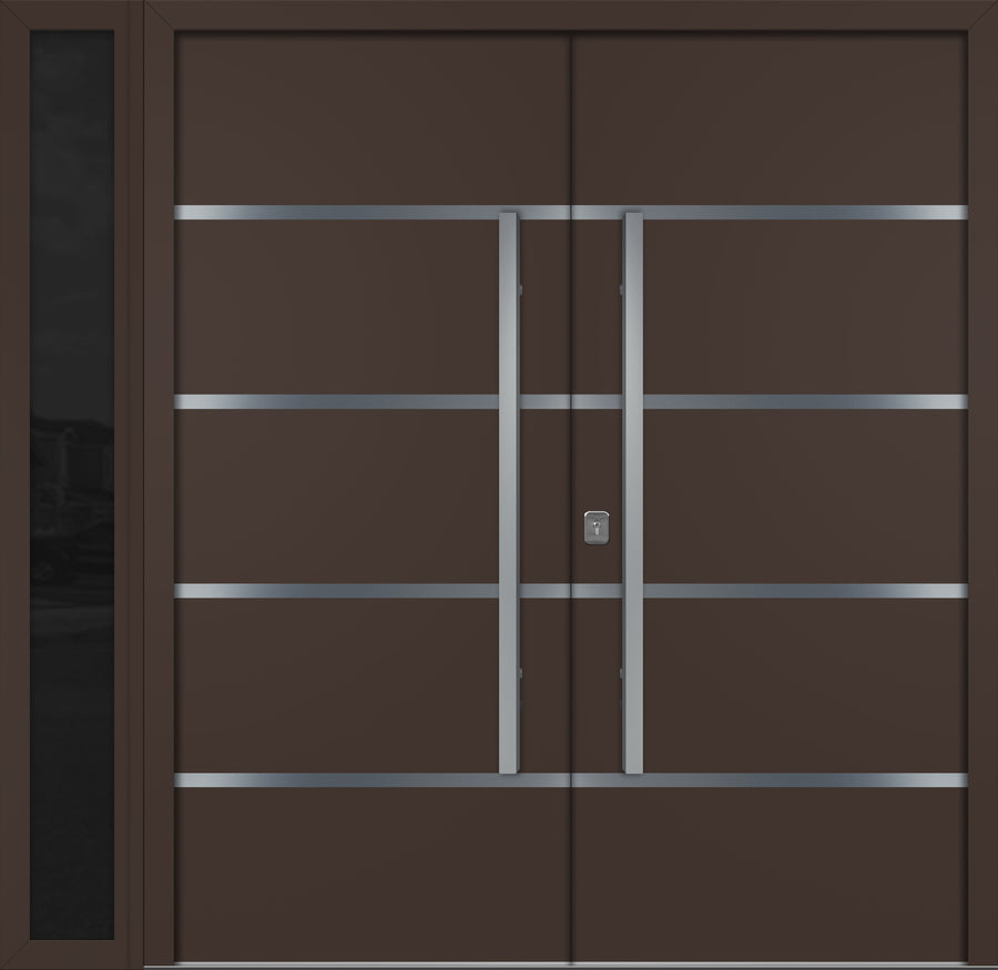 Nova Inox S3 Modern Exterior Double Door W/ (1) 12" Sidelight - Unit 86x81 3/8 - Brown - Doors and Beyond
