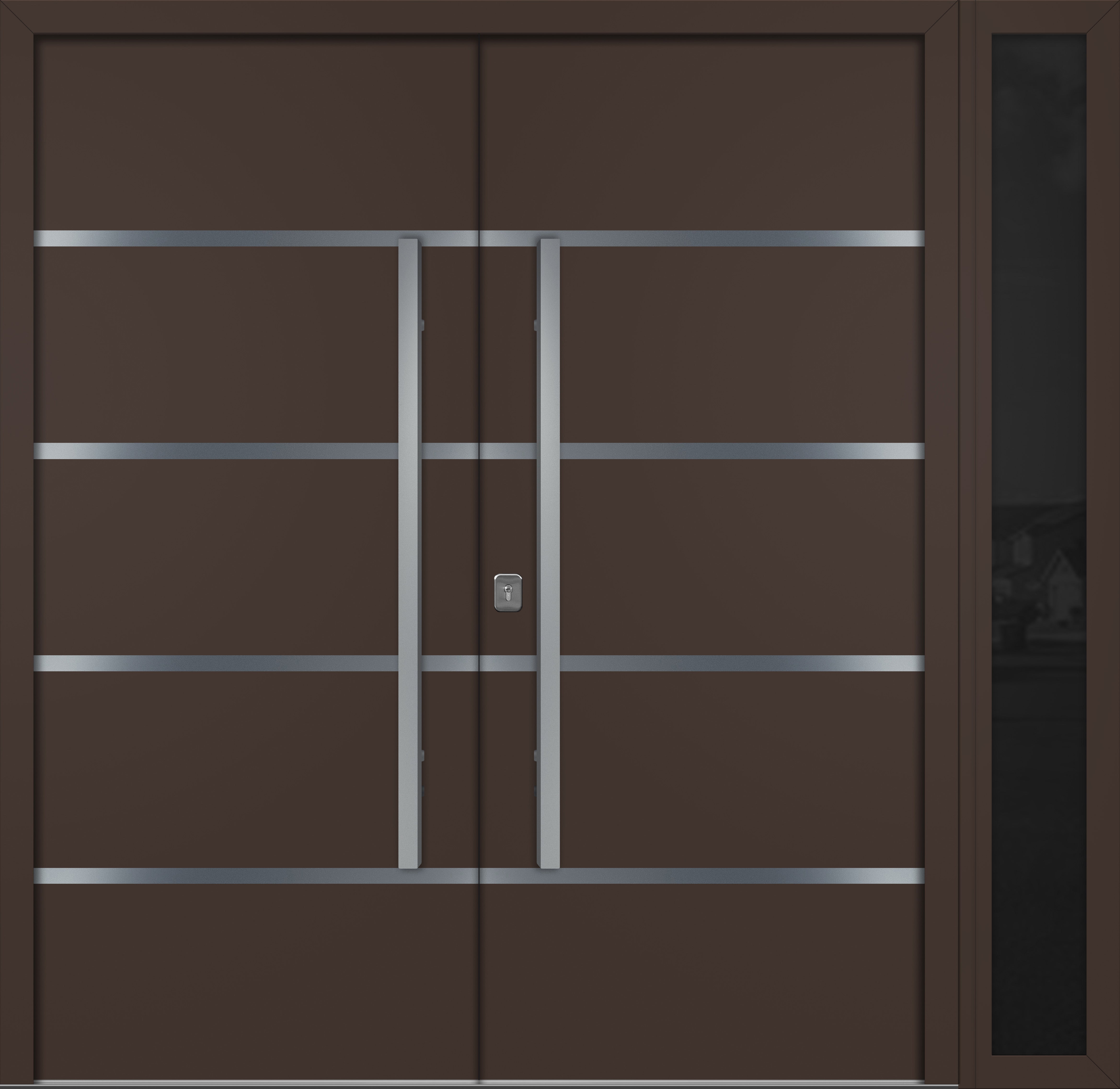 Nova Inox S3  Modern Exterior Double Door W/ (1) 12" Sidelight - Unit 86x81 3/8 - Brown