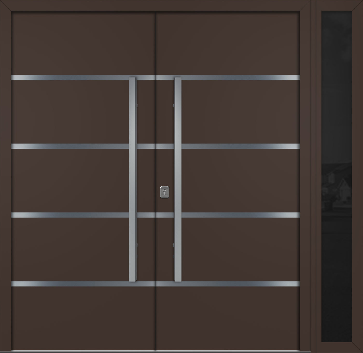 Nova Inox S3 Modern Exterior Double Door W/ (1) 12" Sidelight - Unit 86x81 3/8 - Brown - Doors and Beyond
