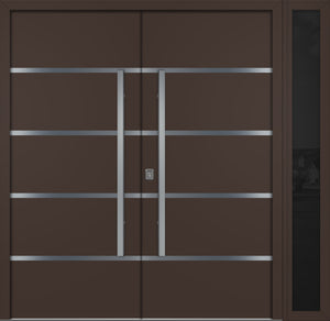 Nova Inox S3 Modern Exterior Double Door W/ (1) 12" Sidelight - Unit 86x81 3/8 - Brown - Doors and Beyond