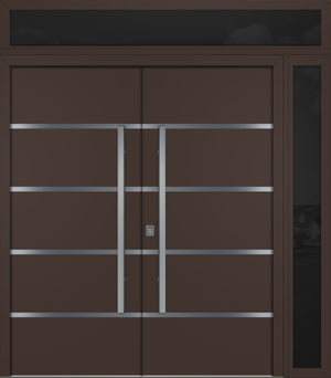 Nova Inox S3 Modern Exterior Double Door 72x80 W/ (1) 12" Sidelight and Transom - Unit 86x95 3/8 - Brown - Doors and Beyond