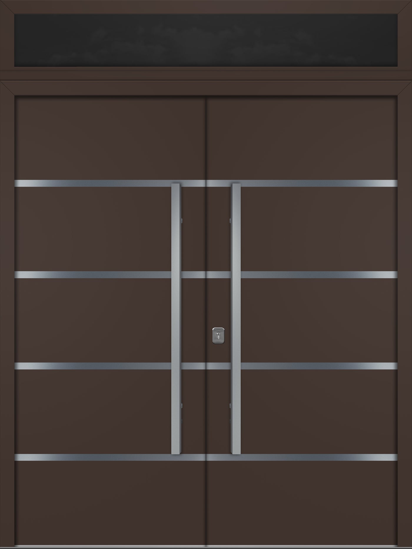 Nova Inox S3 Modern Exterior Double Door 72x80 with Transom - Unit 74x95 1/2 - Brown - Doors and Beyond