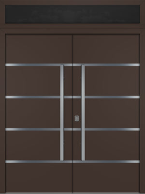 Nova Inox S3 Modern Exterior Double Door 72x80 with Transom - Unit 74x95 1/2 - Brown - Doors and Beyond