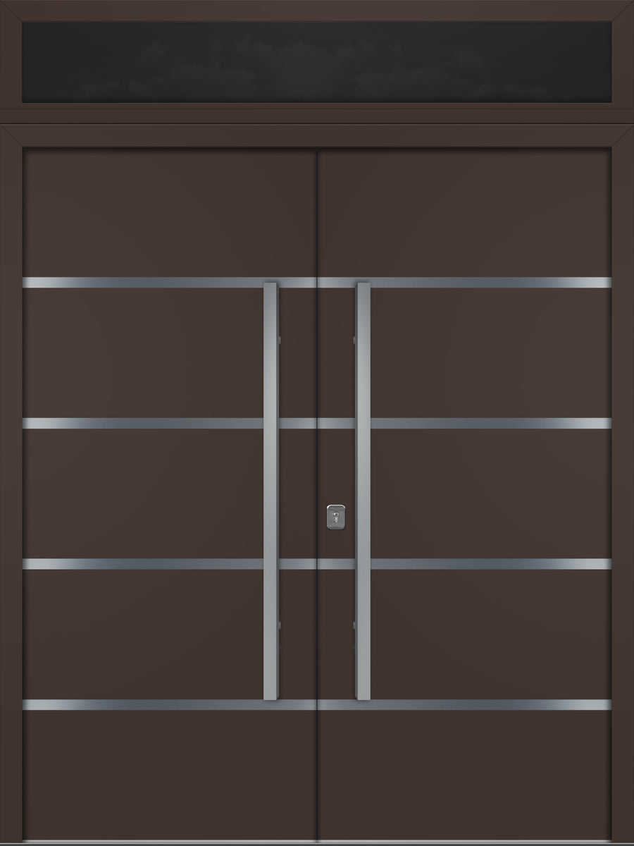 Nova Inox S3 Modern Exterior Double Door 72x80 with Transom - Unit 74x95 1/2 - Brown - Doors and Beyond