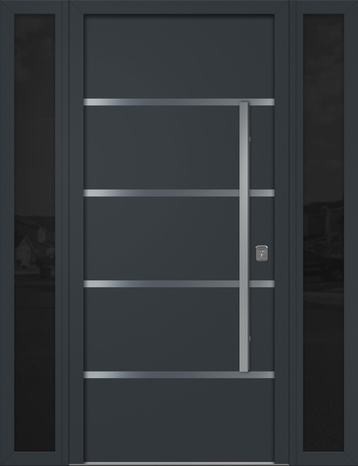 Nova Inox S3 Modern Exterior Single Door W/ (2) 12" Sidelight - Unit 62x81 3/8 - Gray - Doors and Beyond