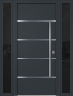 Nova Inox S3 Modern Exterior Single Door W/ (2) 12" Sidelight - Unit 62x81 3/8 - Gray - Doors and Beyond