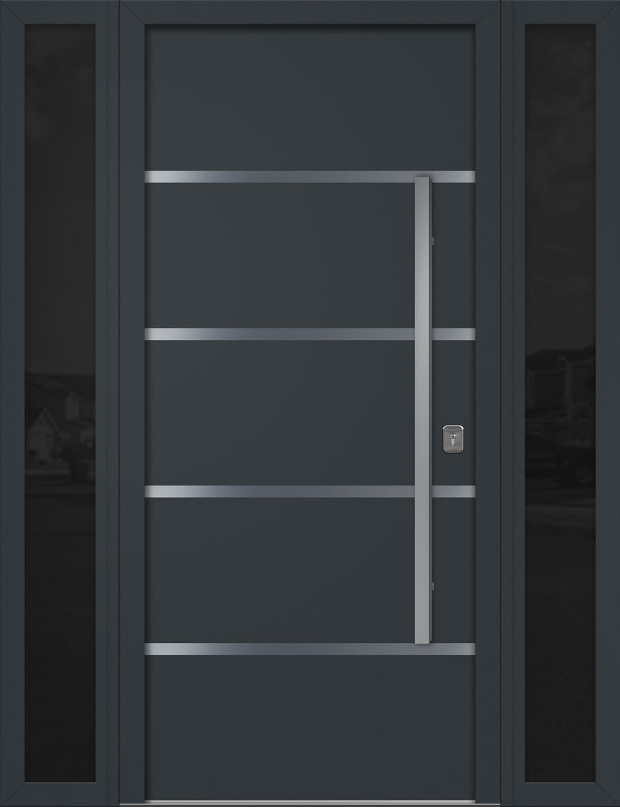 Nova Inox S3 Modern Exterior Single Door W/ (2) 12" Sidelight - Unit 62x81 3/8 - Gray - Doors and Beyond