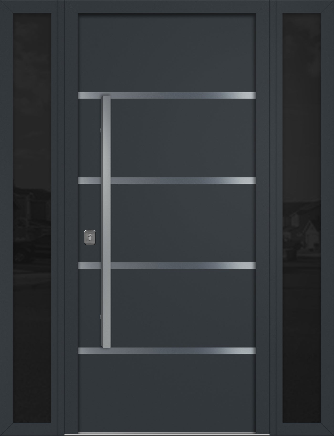 Nova Inox S3 Modern Exterior Single Door W/ (2) 12" Sidelight - Unit 62x81 3/8 - Gray - Doors and Beyond