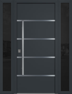 Nova Inox S3 Modern Exterior Single Door W/ (2) 12" Sidelight - Unit 62x81 3/8 - Gray - Doors and Beyond