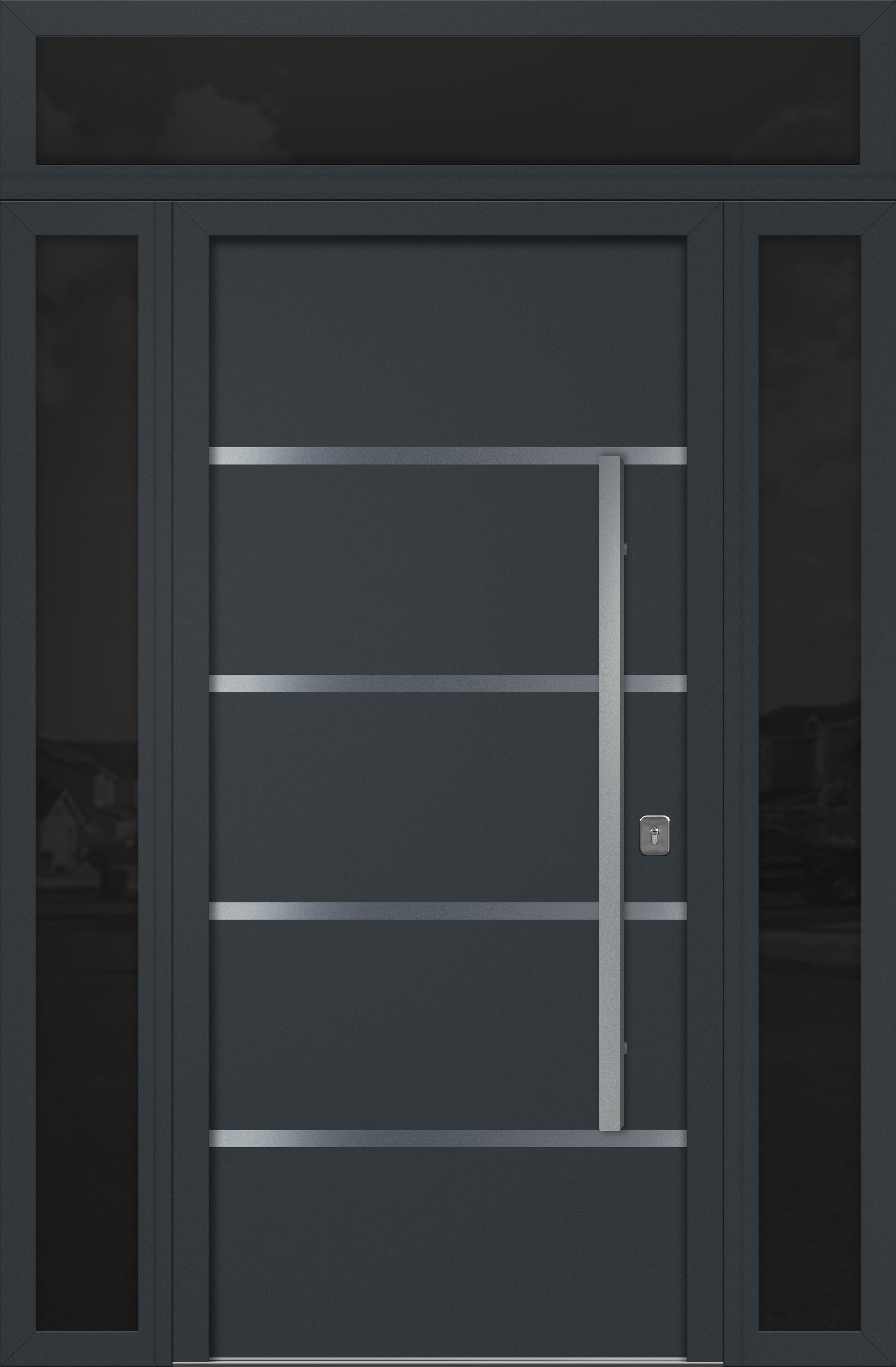 Nova Inox S3 Modern Exterior Single Door 36x80 with 2 Sidelight and Transom - Unit 62x95 1/2 - Gray