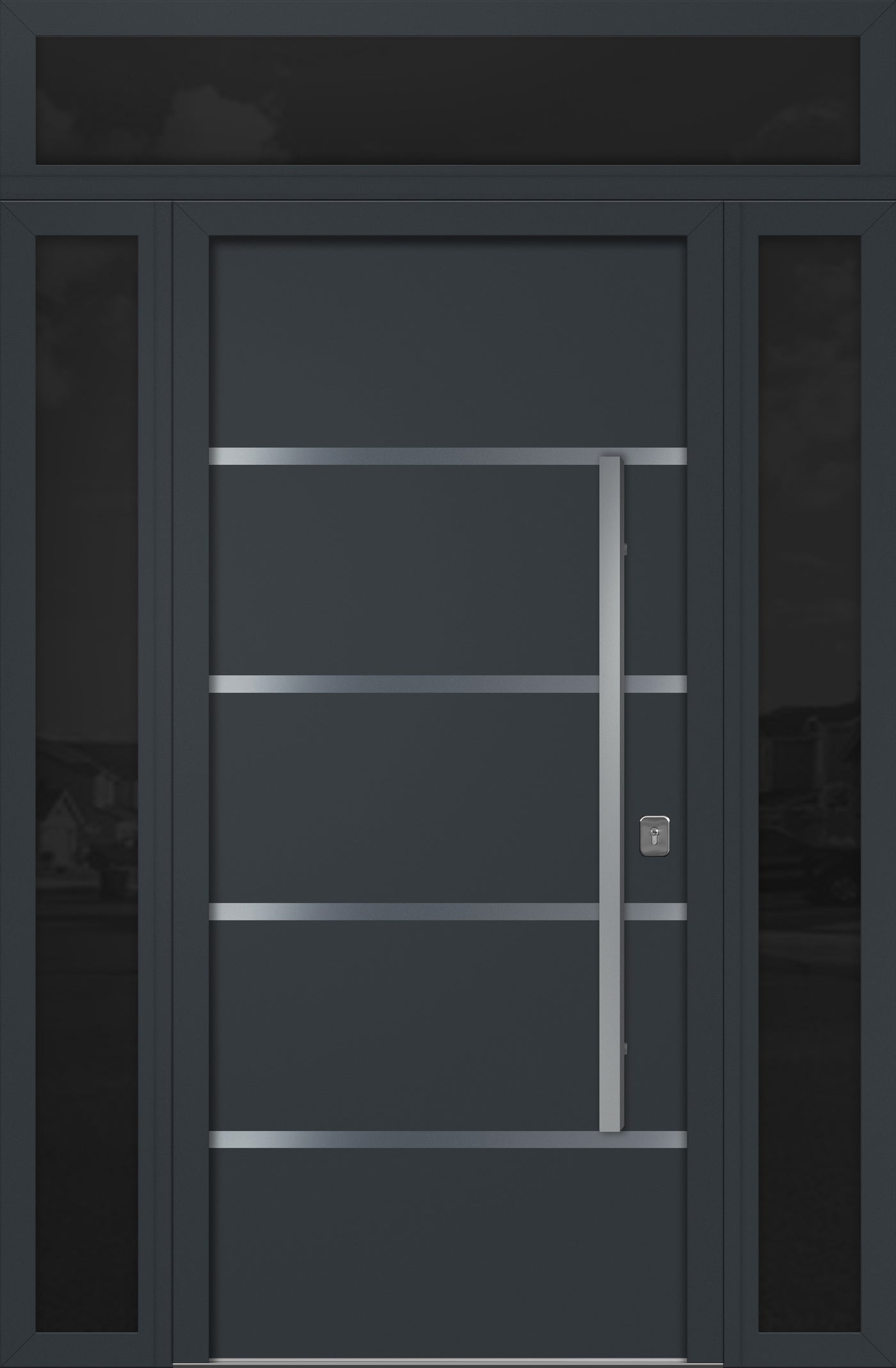 Nova Inox S3 Modern Exterior Single Door 36x80 with 2 Sidelight and Transom - Unit 62x95 1/2 - Gray - Doors and Beyond