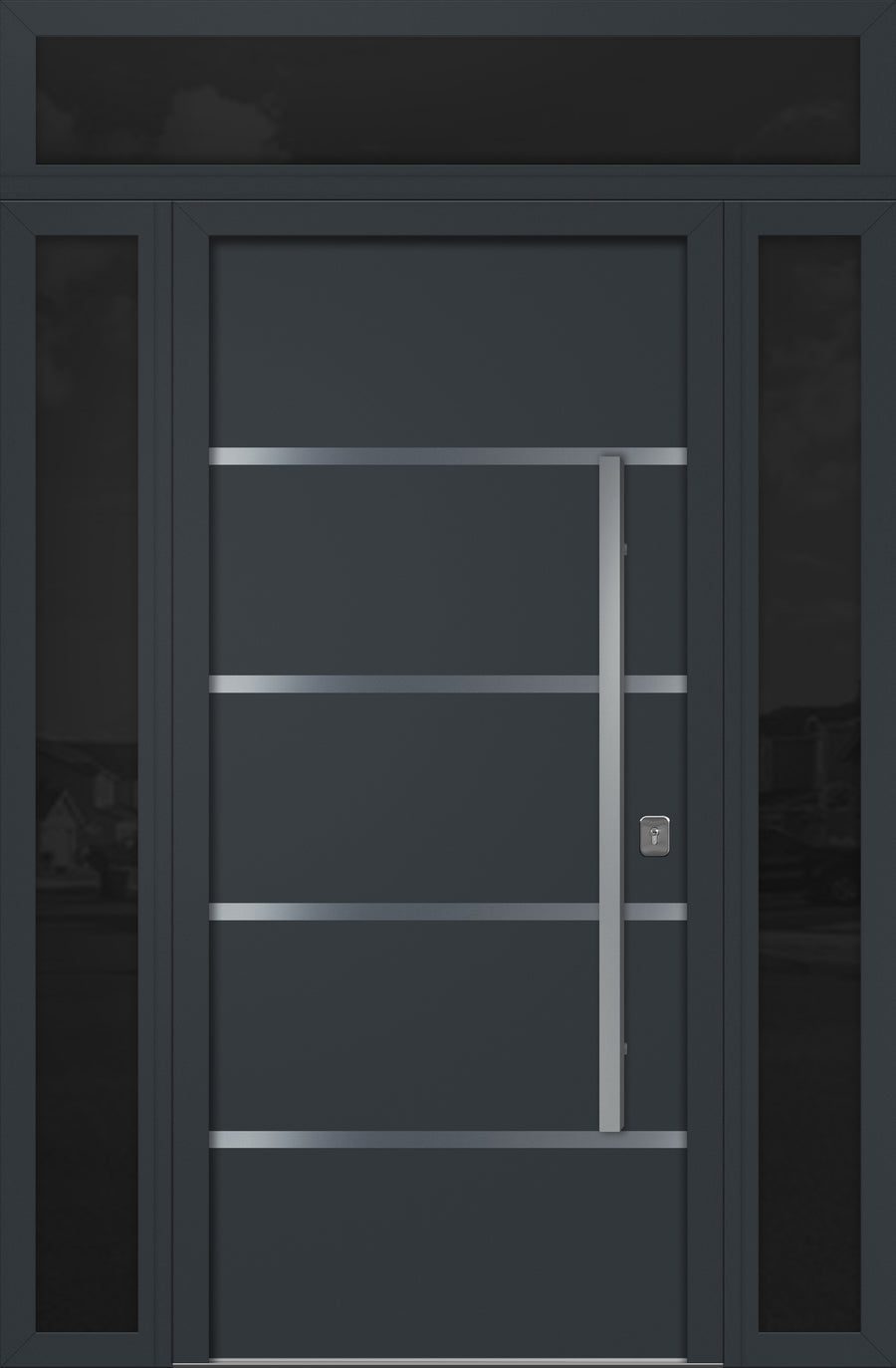 Nova Inox S3 Modern Exterior Single Door 36x80 with 2 Sidelight and Transom - Unit 62x95 1/2 - Gray - Doors and Beyond