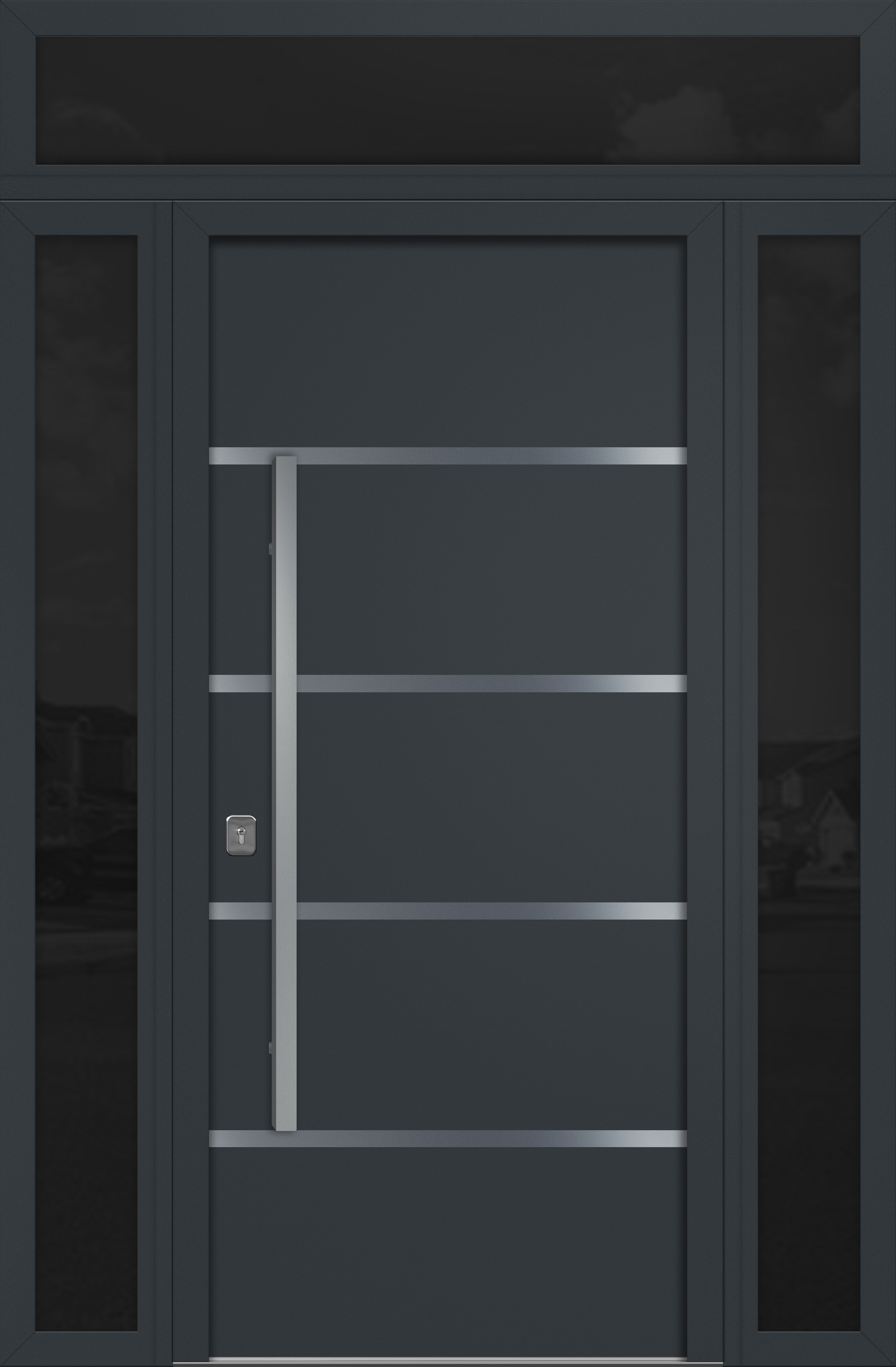 Nova Inox S3 Modern Exterior Single Door 36x80 with 2 Sidelight and Transom - Unit 62x95 1/2 - Gray