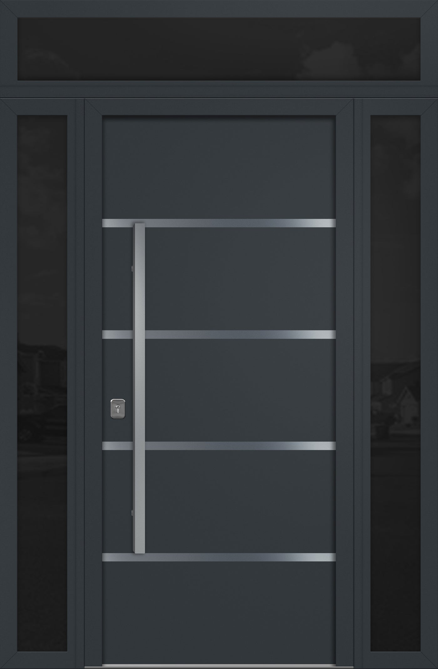 Nova Inox S3 Modern Exterior Single Door 36x80 with 2 Sidelight and Transom - Unit 62x95 1/2 - Gray - Doors and Beyond
