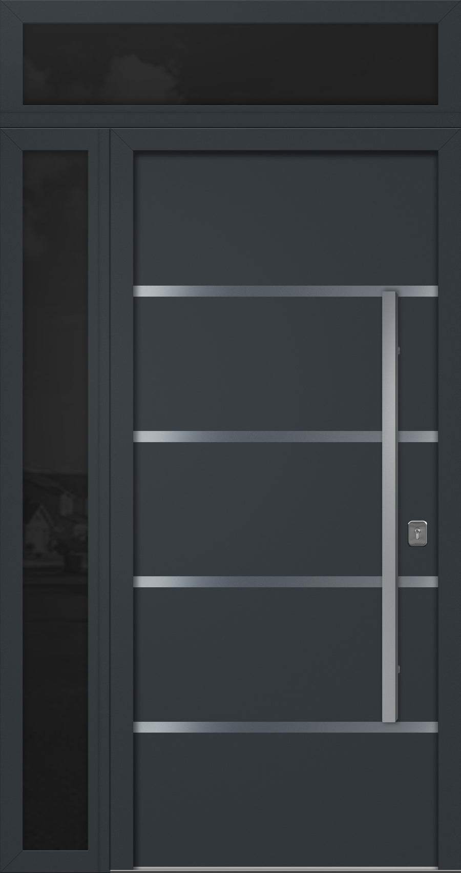 Nova Inox S3 Modern Exterior Single Door 36x80 with Sidelight and Transom - Unit 50x95 1/2 - Gray - Doors and Beyond
