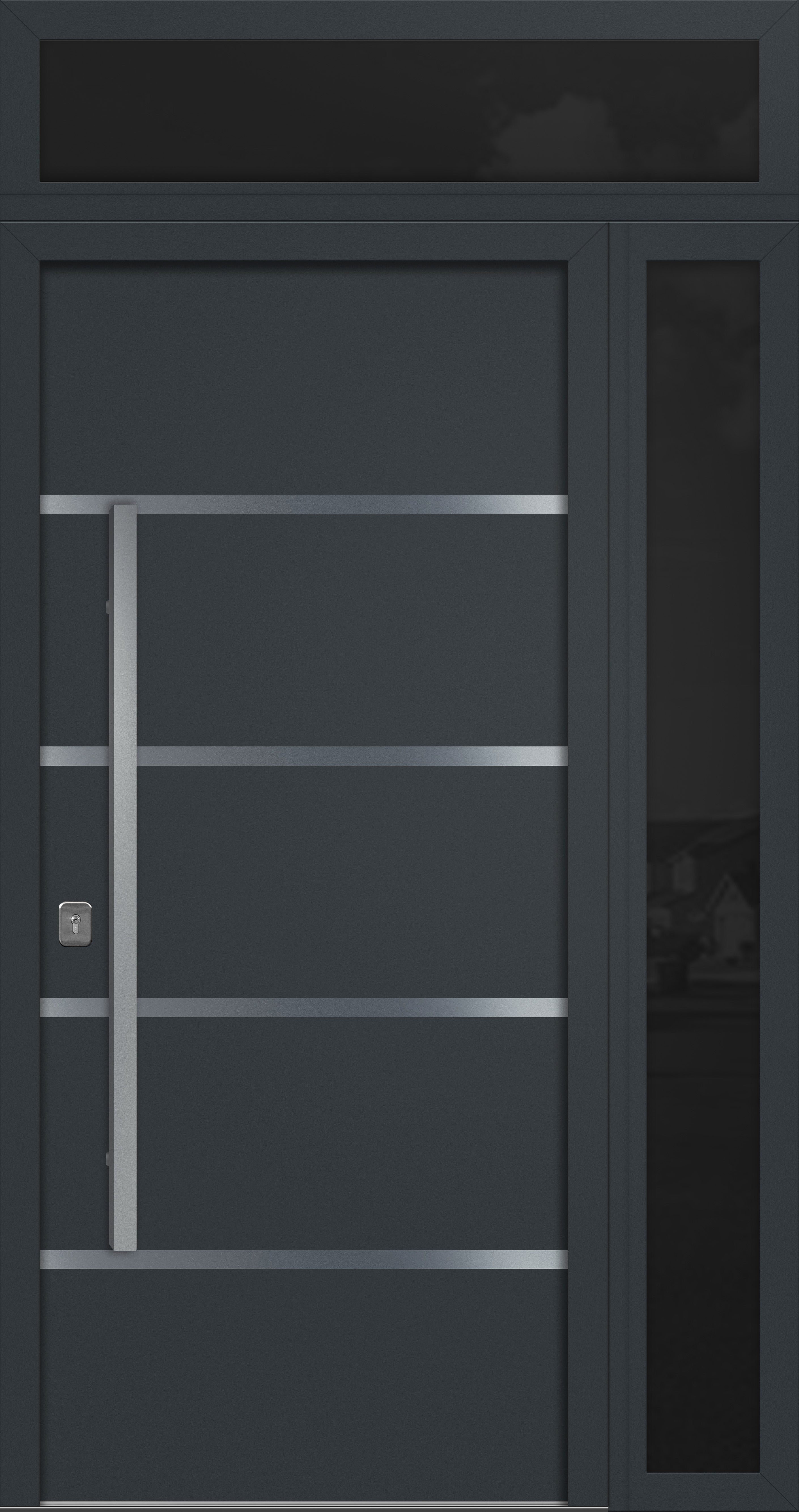 Nova Inox S3 Modern Exterior Single Door 36x80 with Sidelight and Transom - Unit 50x95 1/2 - Gray