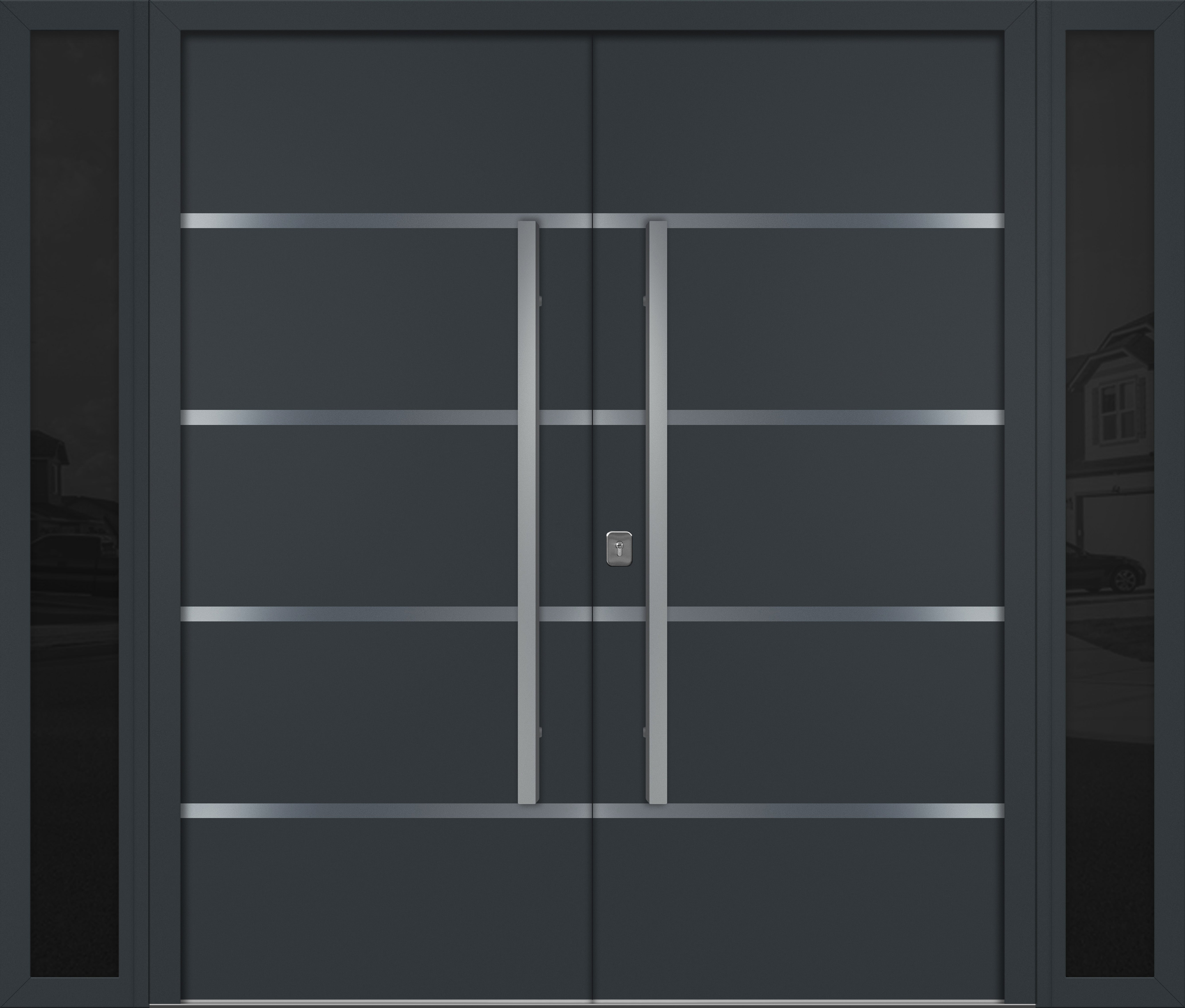 Nova Inox S3 Modern Exterior Double Door W/ (2) 12" Sidelight - Unit 98x81 3/8 - Gray