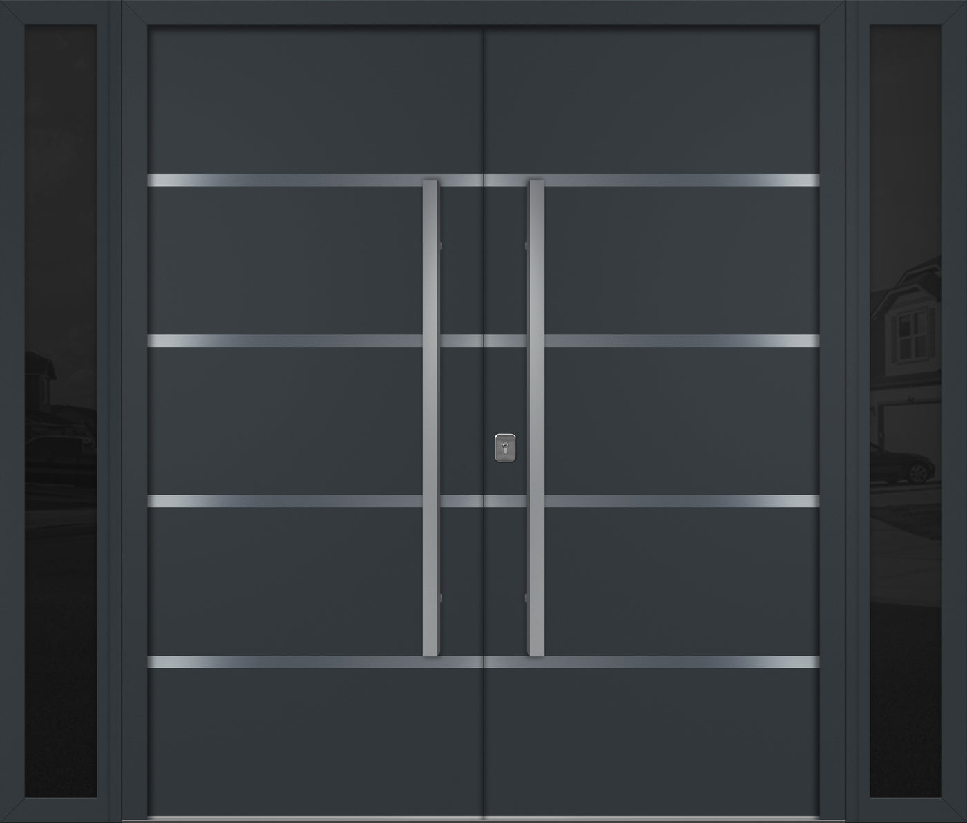 Nova Inox S3 Modern Exterior Double Door W/ (2) 12" Sidelight - Unit 98x81 3/8 - Gray - Doors and Beyond