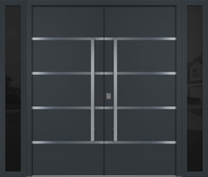 Nova Inox S3 Modern Exterior Double Door W/ (2) 12" Sidelight - Unit 98x81 3/8 - Gray - Doors and Beyond