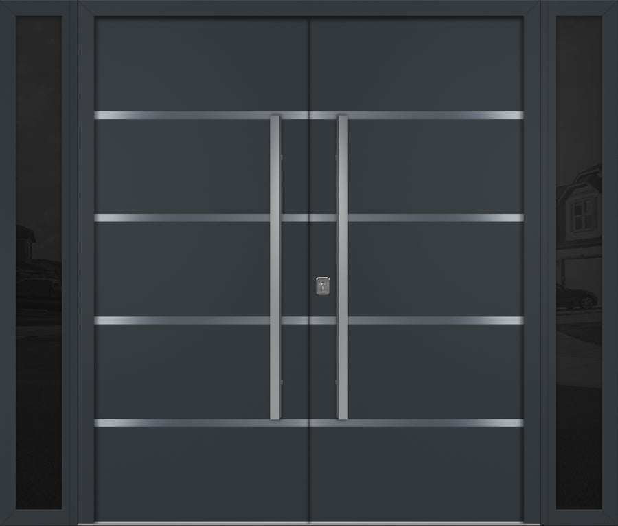 Nova Inox S3 Modern Exterior Double Door W/ (2) 12" Sidelight - Unit 98x81 3/8 - Gray - Doors and Beyond