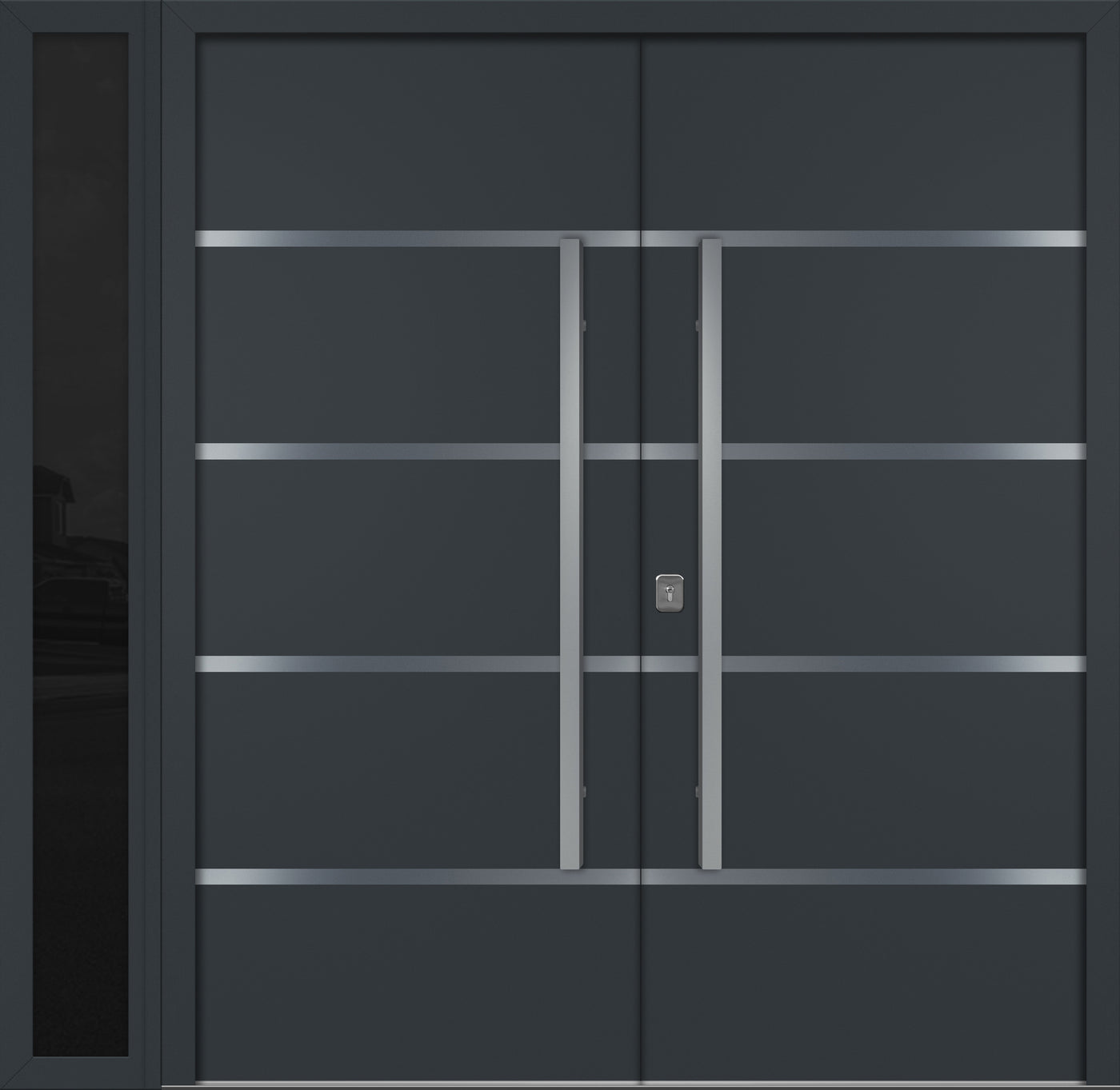 Nova Inox S3 Modern Exterior Double Door W/ (1) 12" Sidelight - Unit 86x81 3/8 - Gray - Doors and Beyond