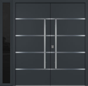 Nova Inox S3 Modern Exterior Double Door W/ (1) 12" Sidelight - Unit 86x81 3/8 - Gray - Doors and Beyond