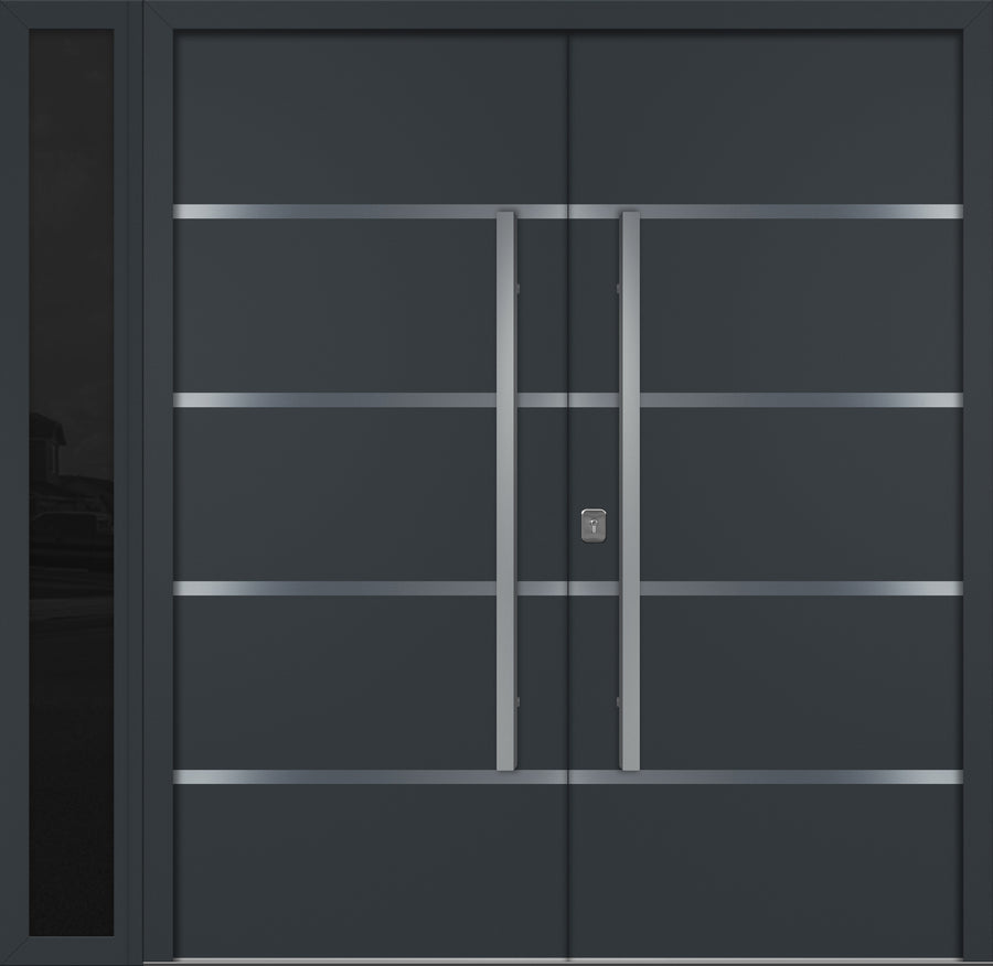 Nova Inox S3 Modern Exterior Double Door W/ (1) 12" Sidelight - Unit 86x81 3/8 - Gray - Doors and Beyond