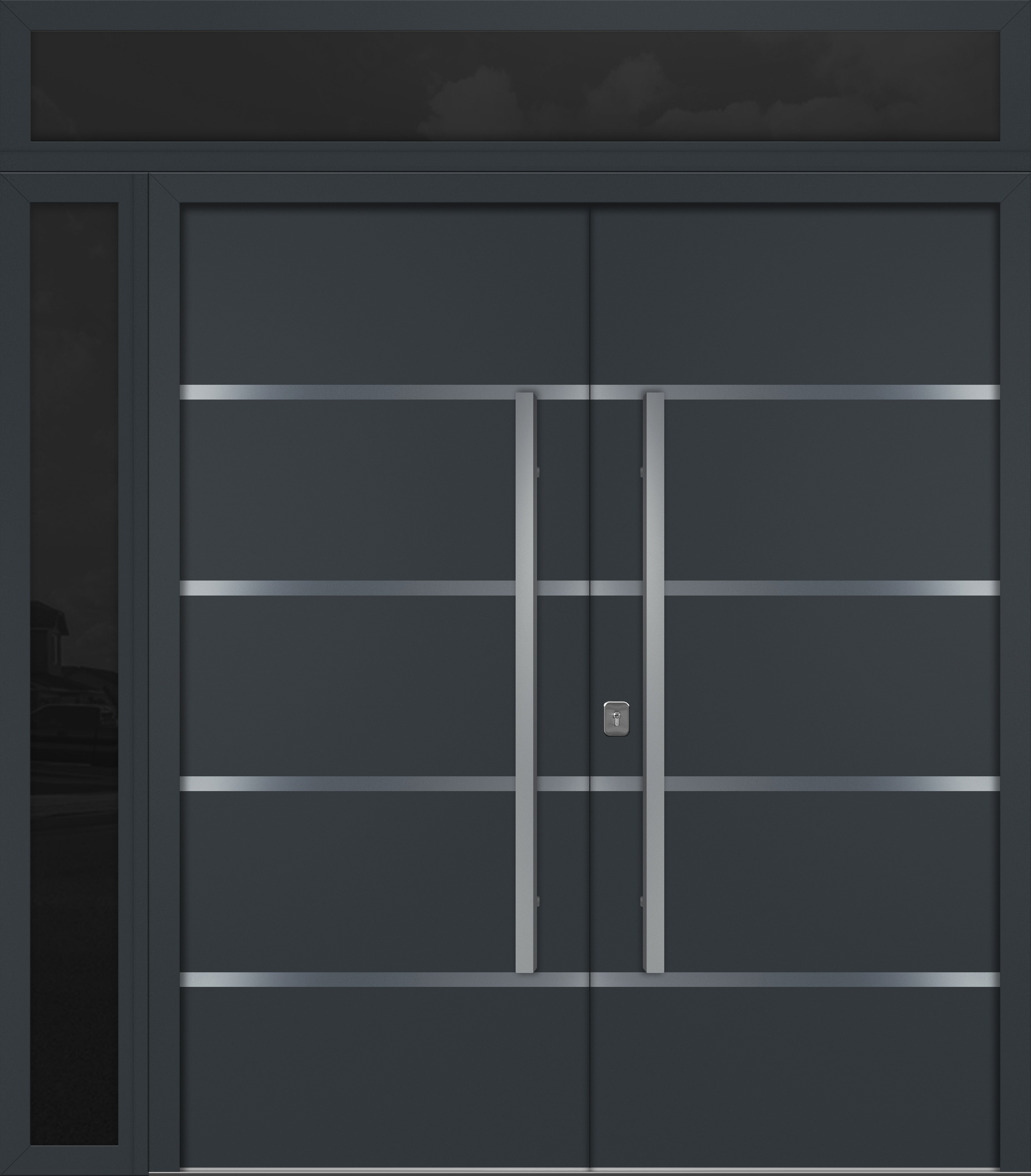 Nova Inox S3 Modern Exterior Double Door 72x80 W/ (1) 12" Sidelight and Transom - Unit 86x95 3/8 - Gray
