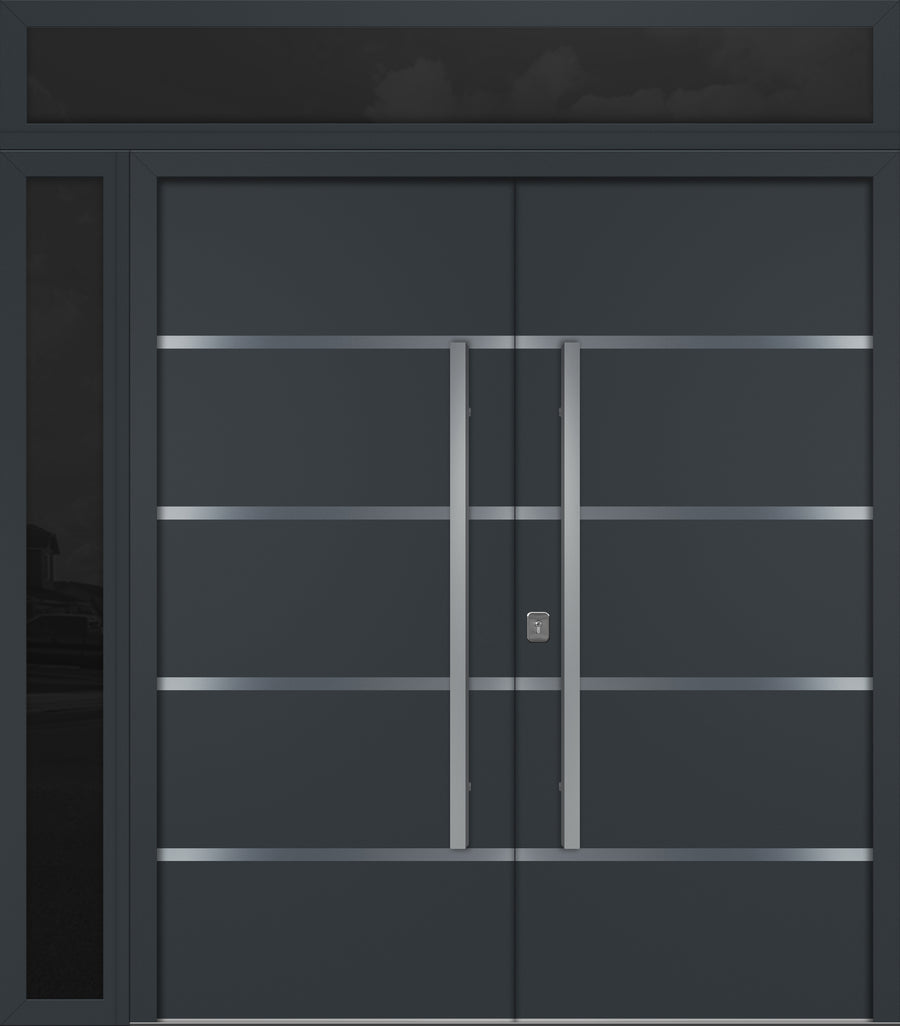 Nova Inox S3 Modern Exterior Double Door 72x80 W/ (1) 12" Sidelight and Transom - Unit 86x95 3/8 - Gray - Doors and Beyond