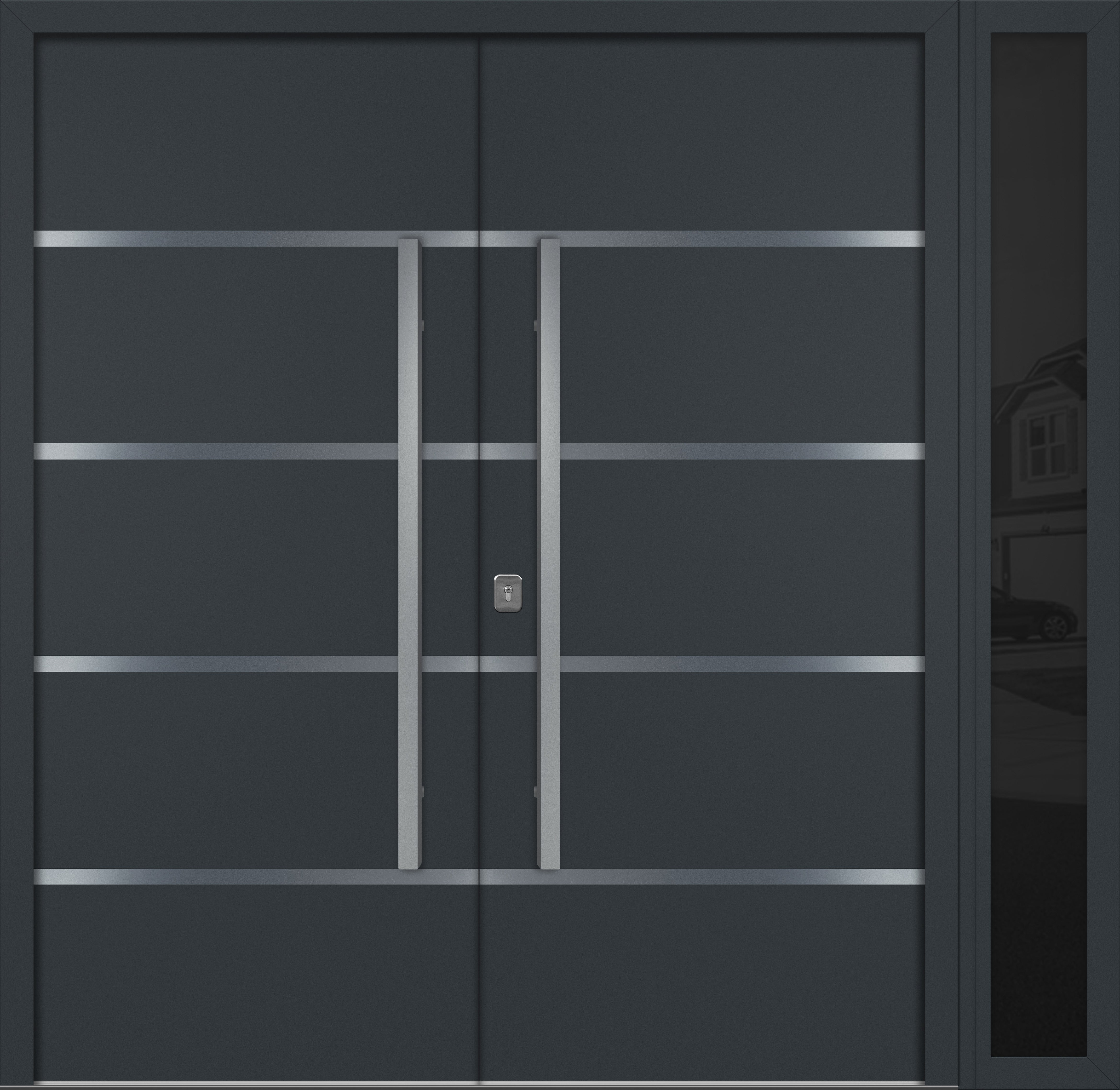 Nova Inox S3  Modern Exterior Double Door W/ (1) 12" Sidelight - Unit 86x81 3/8 - Gray