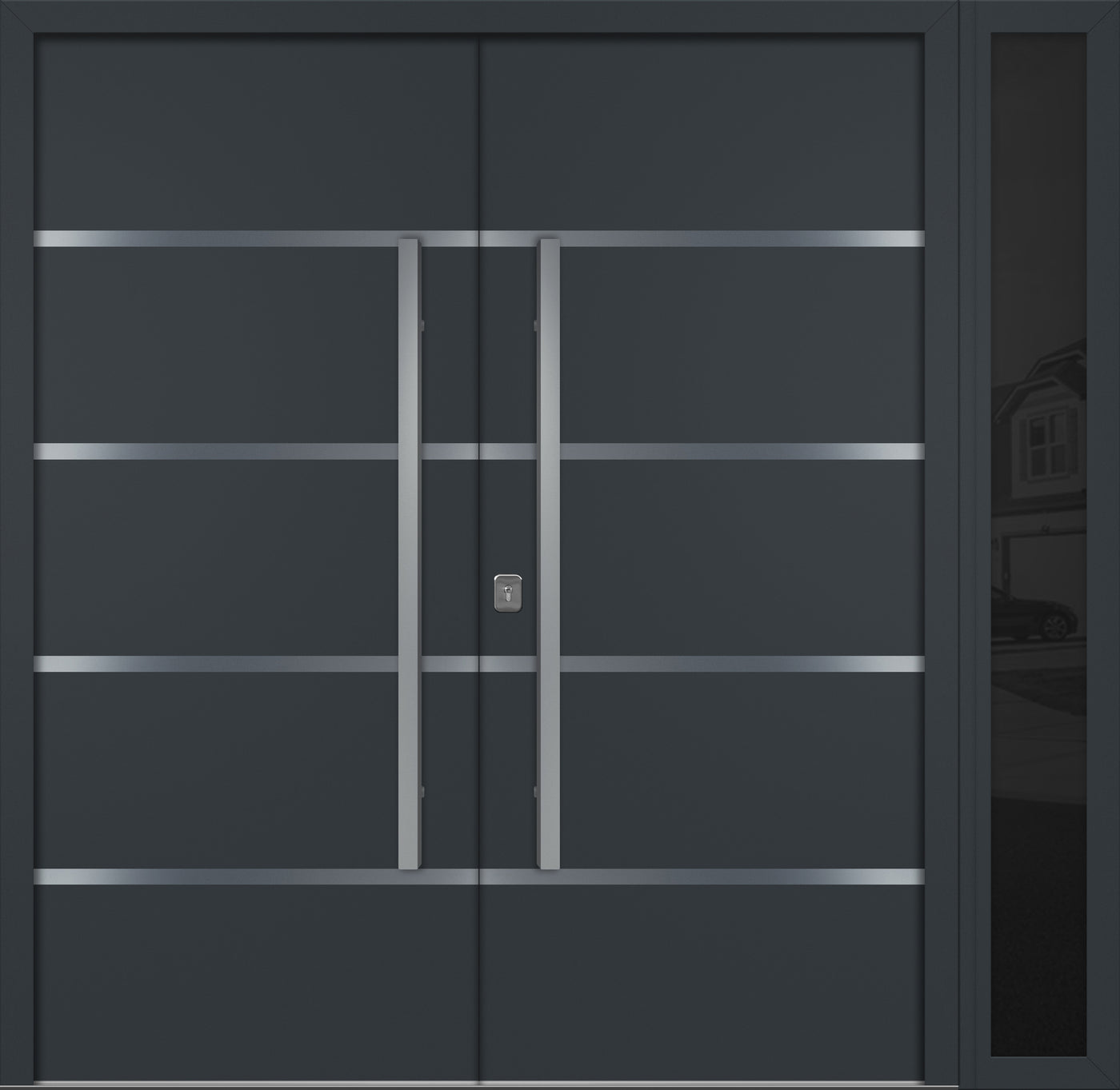 Nova Inox S3 Modern Exterior Double Door W/ (1) 12" Sidelight - Unit 86x81 3/8 - Gray - Doors and Beyond