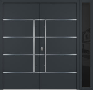 Nova Inox S3 Modern Exterior Double Door W/ (1) 12" Sidelight - Unit 86x81 3/8 - Gray - Doors and Beyond