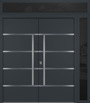 Nova Inox S3 Modern Exterior Double Door 72x80 W/ (1) 12" Sidelight and Transom - Unit 86x95 3/8 - Gray - Doors and Beyond