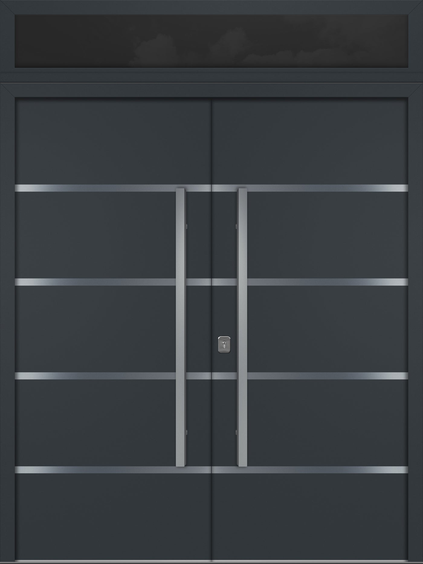 Nova Inox S3 Modern Exterior Double Door 72x80 with Transom - Unit 74x95 1/2 - Gray - Doors and Beyond