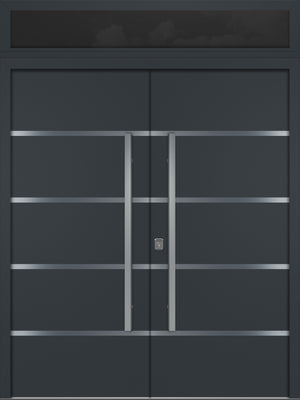Nova Inox S3 Modern Exterior Double Door 72x80 with Transom - Unit 74x95 1/2 - Gray - Doors and Beyond
