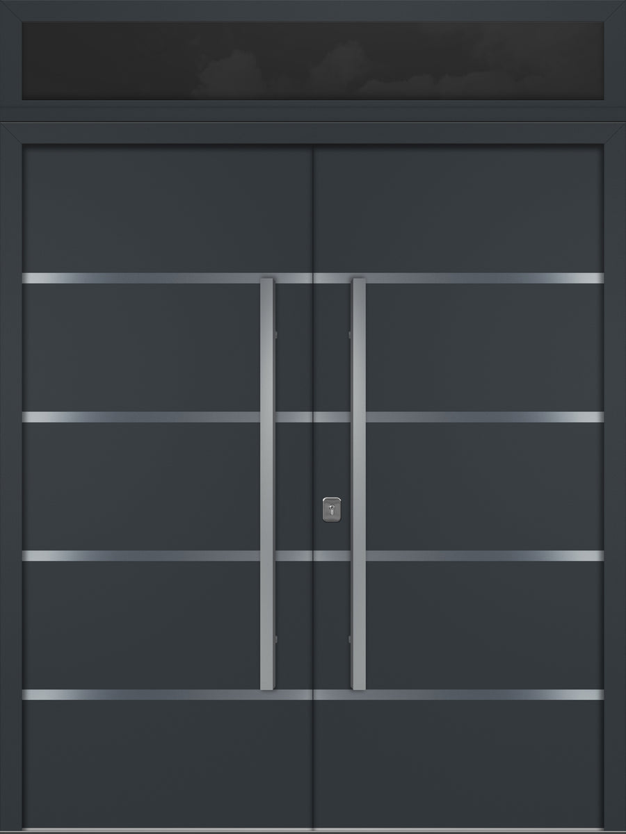 Nova Inox S3 Modern Exterior Double Door 72x80 with Transom - Unit 74x95 1/2 - Gray - Doors and Beyond
