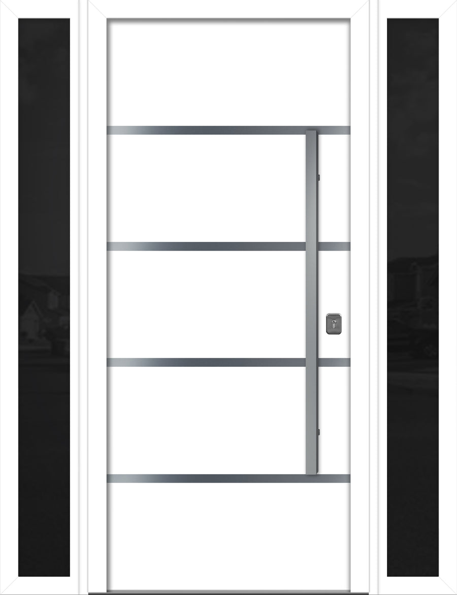 Nova Inox S3 Modern Exterior Single Door W/ (2) 12" Sidelight - Unit 62x81 3/8 - White - Doors and Beyond