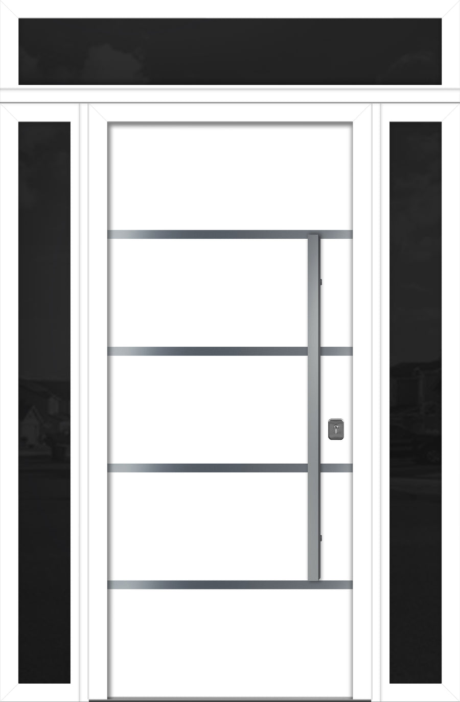 Nova Inox S3 Modern Exterior Single Door 36x80 with 2 Sidelight and Transom - Unit 62x95 1/2 - White - Doors and Beyond