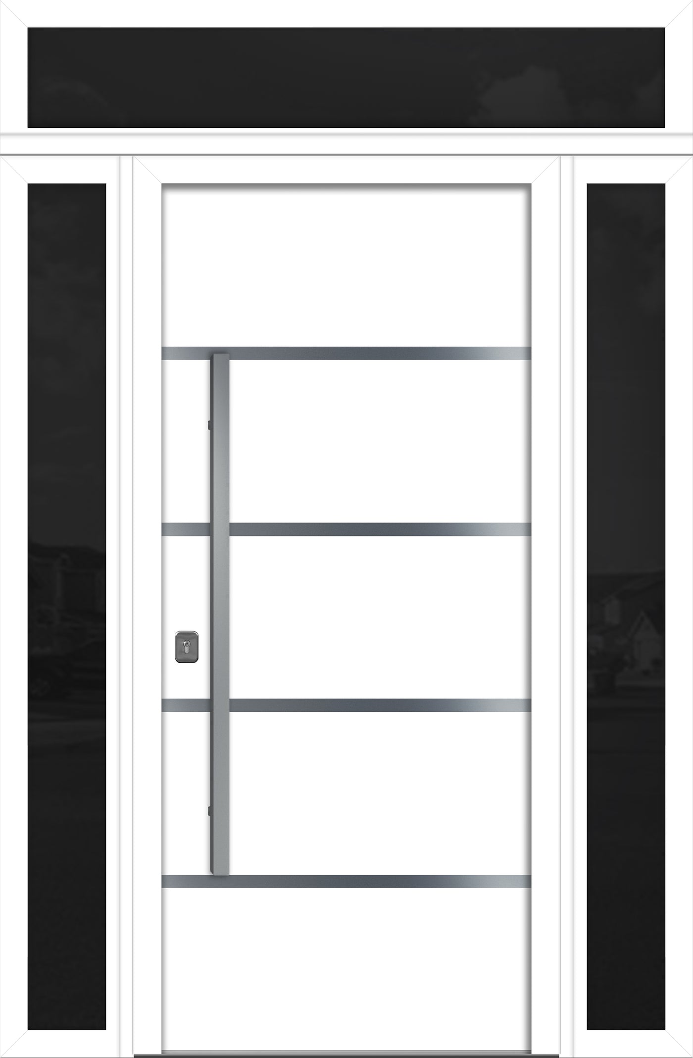 Nova Inox S3 Modern Exterior Single Door 36x80 with 2 Sidelight and Transom - Unit 62x95 1/2 - White - Doors and Beyond