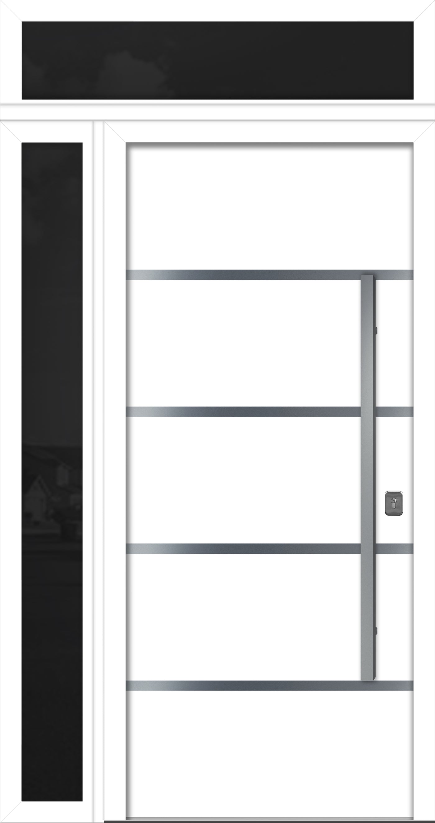 Nova Inox S3 Modern Exterior Single Door 36x80 with Sidelight and Transom - Unit 50x95 1/2 - White - Doors and Beyond