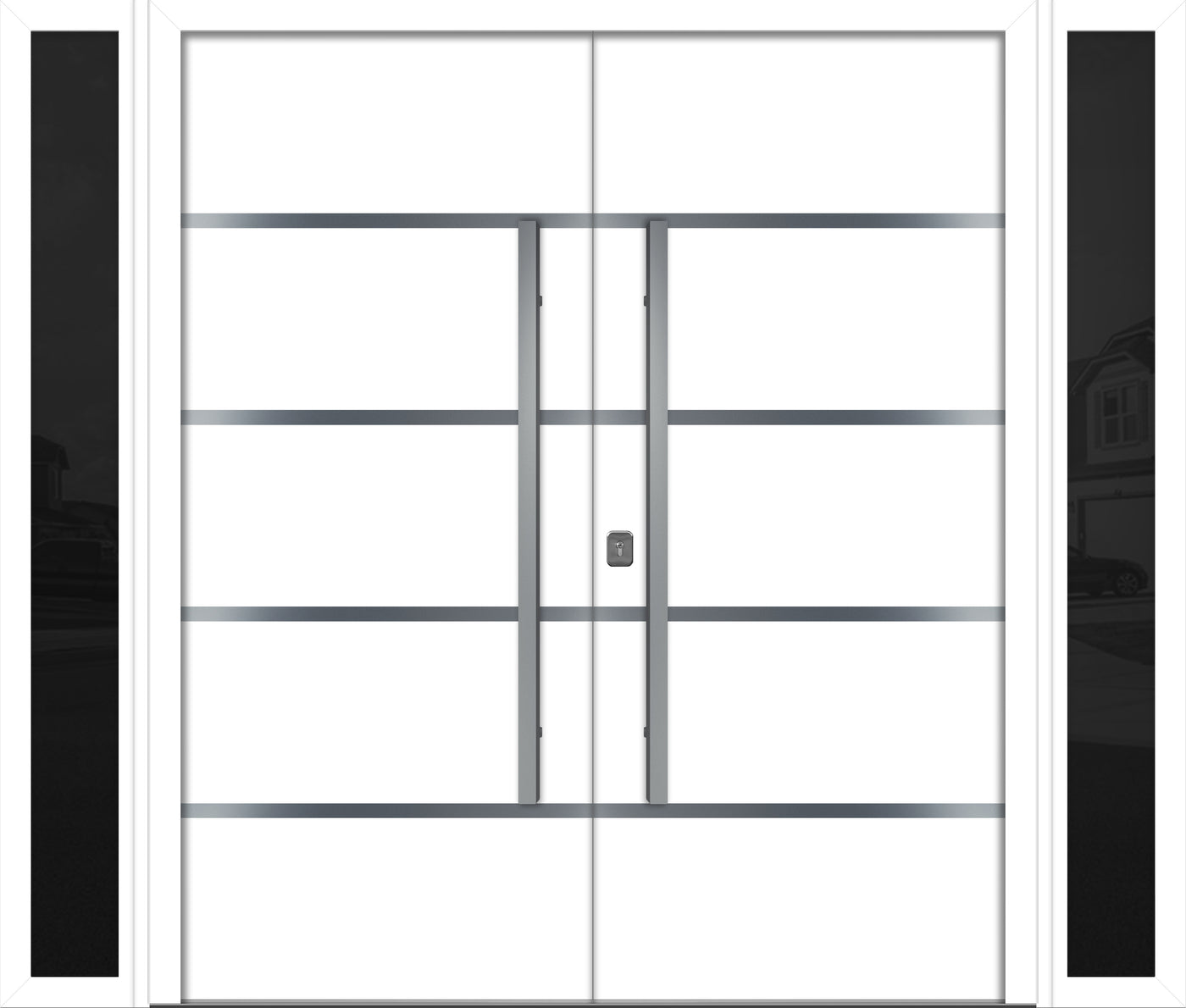 Nova Inox S3 Modern Exterior Double Door W/ (2) 12" Sidelight - Unit 98x81 3/8 - White - Doors and Beyond