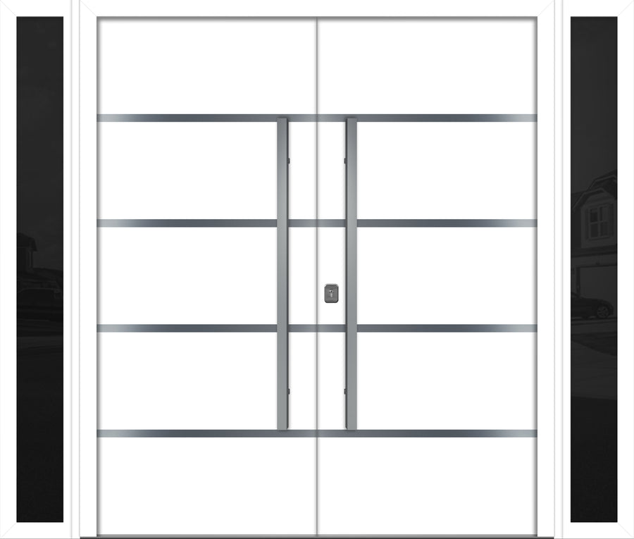 Nova Inox S3 Modern Exterior Double Door W/ (2) 12" Sidelight - Unit 98x81 3/8 - White - Doors and Beyond